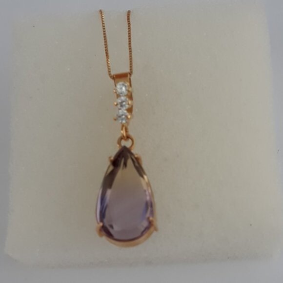 Ametrine with 18K Gold Chain Necklace New Without Tags - Picture 6 of 6